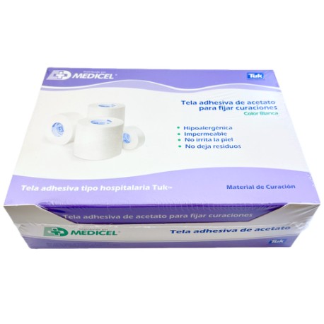 Telas adhesivas de acetato medidas 5 cm x 10 mts. caja con 6 piezas.