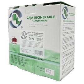 Jeringa desechable para aplicar 0.5 ml. de vacuna anti-influenza. Caja incinerable con 50 piezas. Caja con 50 Piezas.