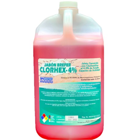 Jabón Quirúrgico con Gluconato de Clorhexidina 4%. Envase 4 Litros