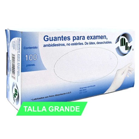 Guantes para exploración no estériles de látex. Grande. Caja con 200 piezas.