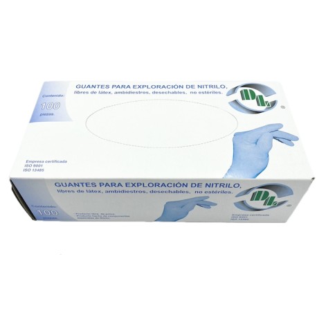 Guantes de nitrilo estéril Tamaño: Mediano. Caja con 100 pares